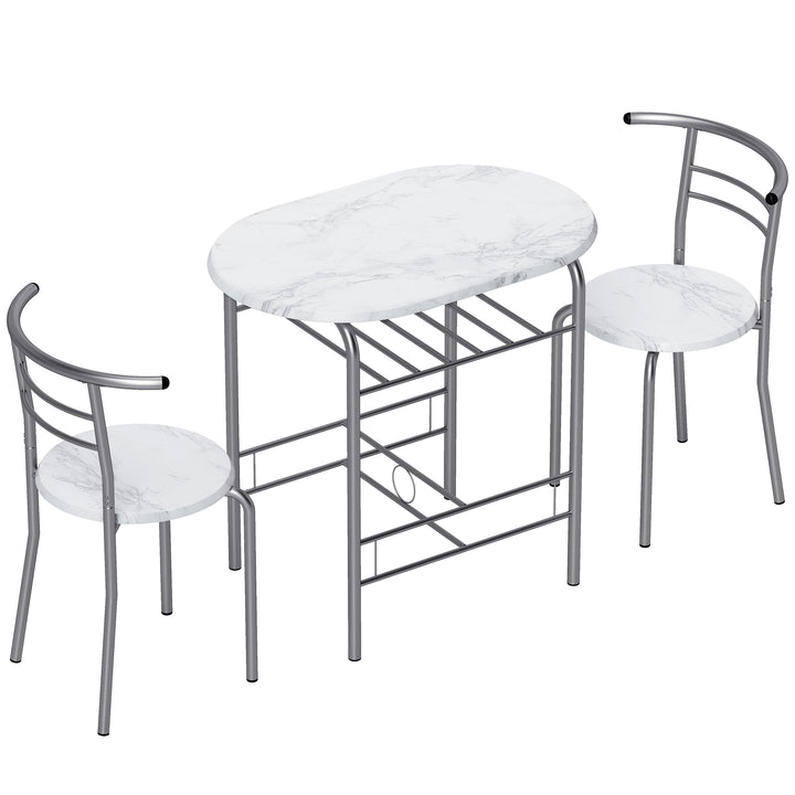 Three-Piece Compact Dining Set - White Marble Effect