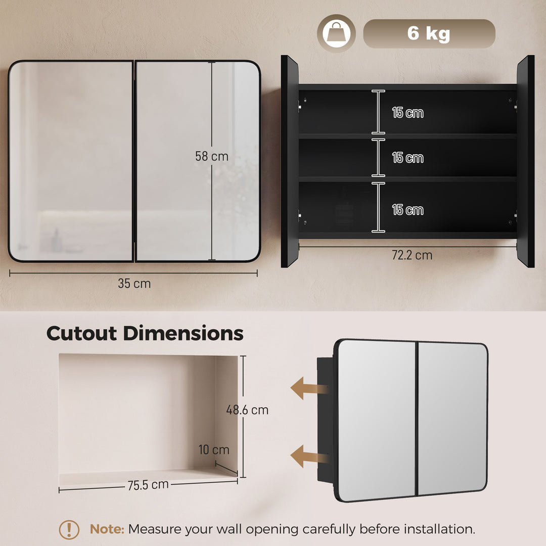 76.2 x 11.6 x 61 cm Bathroom Mirror Cabinet, Wall Cabinet with - view 3
