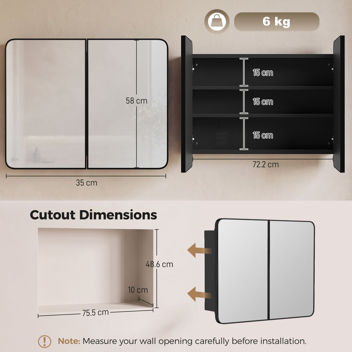 76.2 x 11.6 x 61 cm Bathroom Mirror Cabinet, Wall Cabinet with - view 3