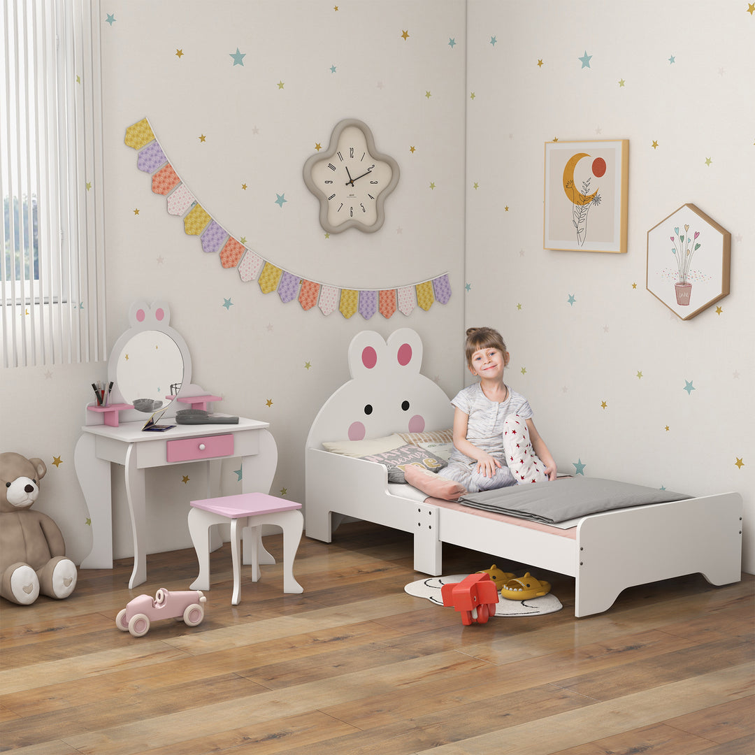 ZONEKIZ Kids Bedroom Furniture Set, Wooden with Dressing Table, Stool, Bed, Bunny-Design, for 3-6 Years | Aosom UK