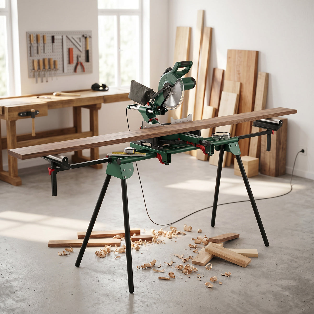 Universal Mitre Saw Stand with Adjustable Rollers and Support Arms, Po