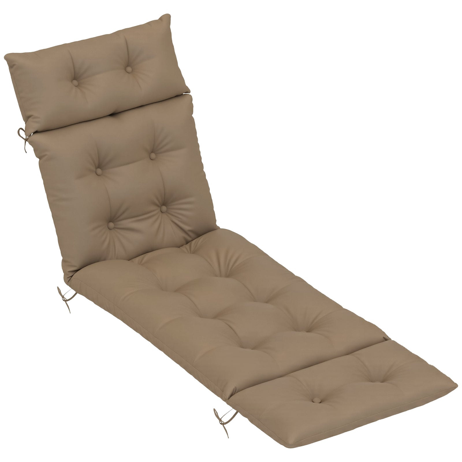 Sun Lounger Cushions Only, 190x56x10cm Garden Lounge Chair Cushions, UPF20+ 220gsm Fabric, Thick Sunbed Replacement Pads with 6 Ties, Khaki