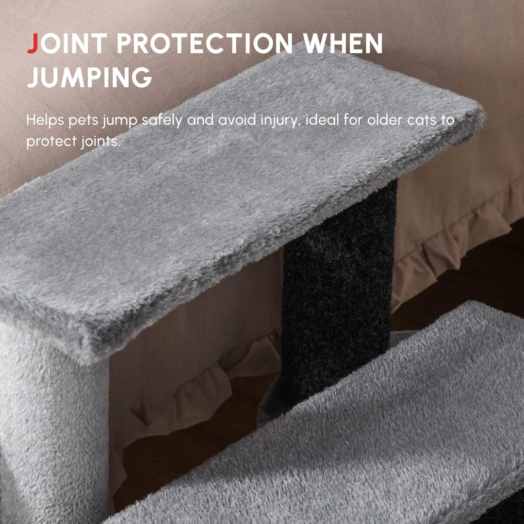 3-step Pet Stairs with Scratching Posts, Platforms, Toy Ball, Grey