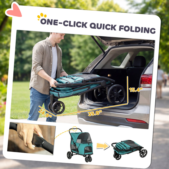 Dog Stroller, 3 Wheels Pet Stroller with Dual Entry, Easy One-Click Qu