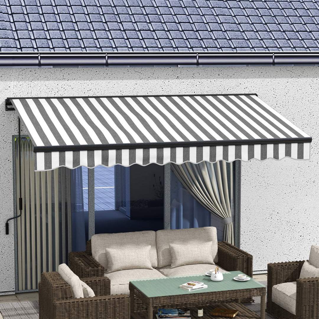 Outsunny 3.5 x 2.5m Aluminium Frame Electric Awning, Retractable Awning Sun Canopies for Patio Door Window, Grey and White | Aosom UK