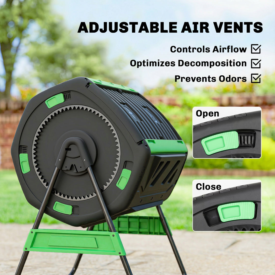 Garden Compost Bin, 200L Dual Chamber Tumbling Composter with Adjustab