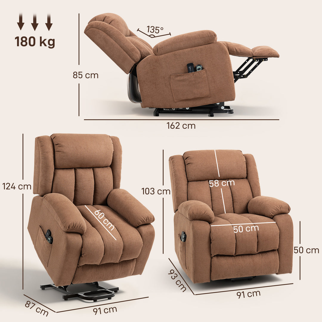 MCL Power Lift Recliner Chair with Massage, Overstuffed Lift Chair for Elderly with Footrest, Remote and Side Pocket, Brown