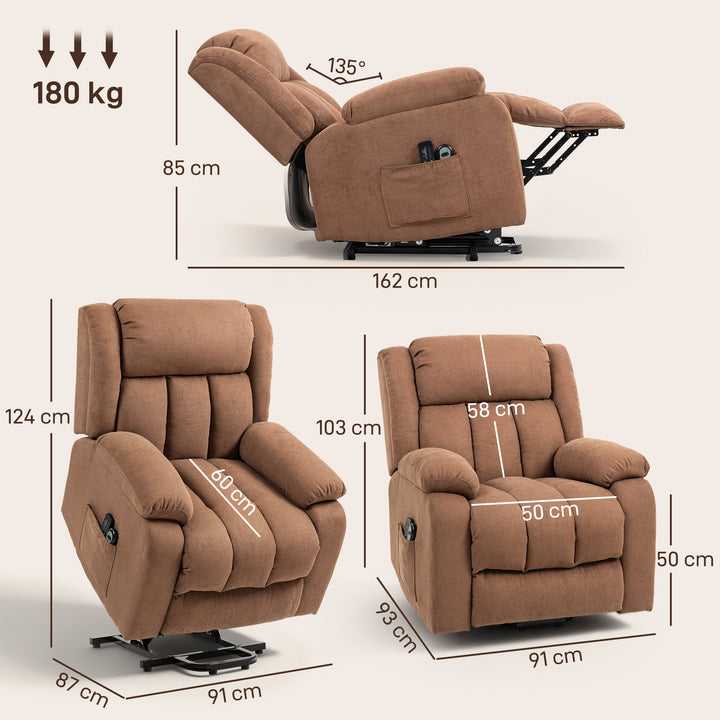 MCL Power Lift Recliner Chair with Massage, Overstuffed Lift Chair for Elderly with Footrest, Remote and Side Pocket, Brown