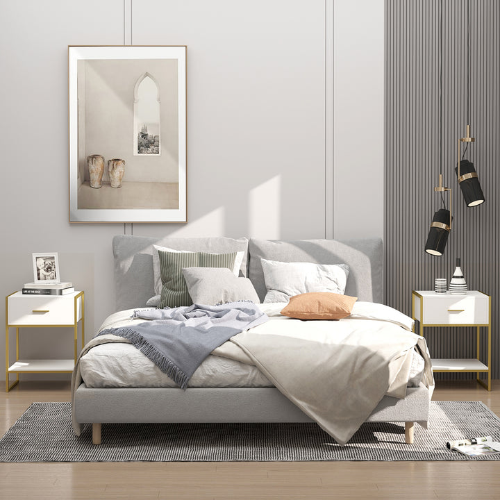 Modern Bedside Table, Nightstand with Drawer Shelf, Side Table for Living room, Bedroom White and Gold, Set of 2