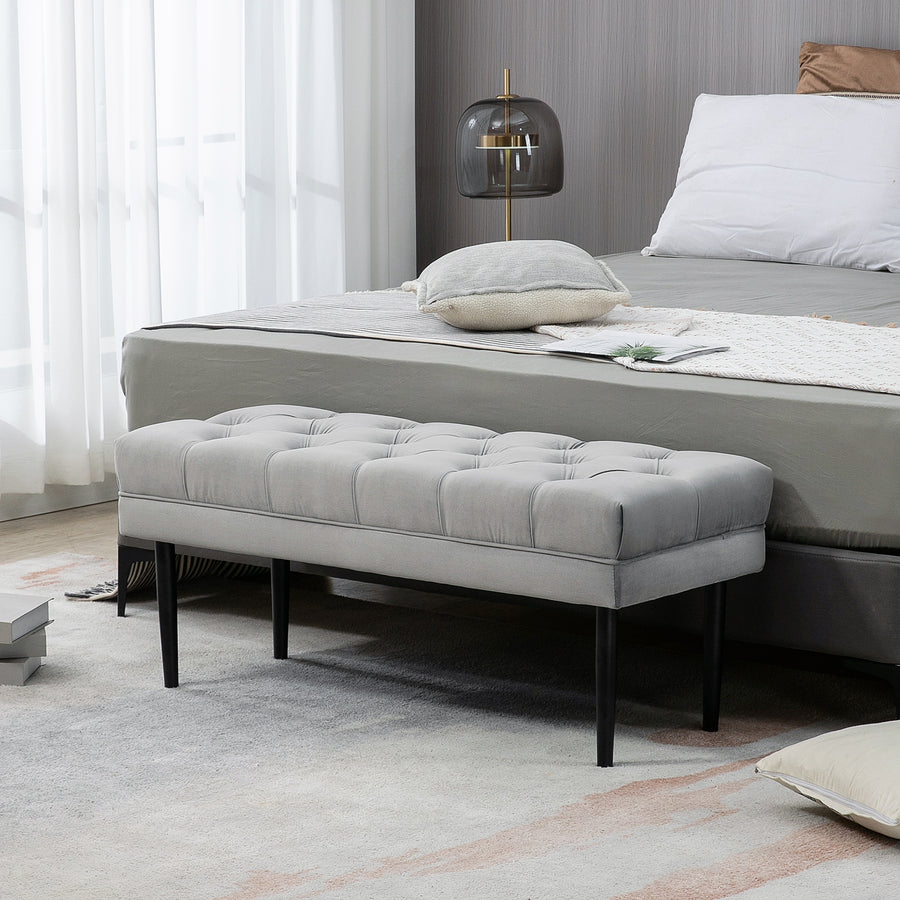 Velvet Bed End Bench, Button Tufted Window Seat, Hallway Shoe Bench, Upholstered Accent Lounge Chair Stool for Living Room, Bedroom, Grey
