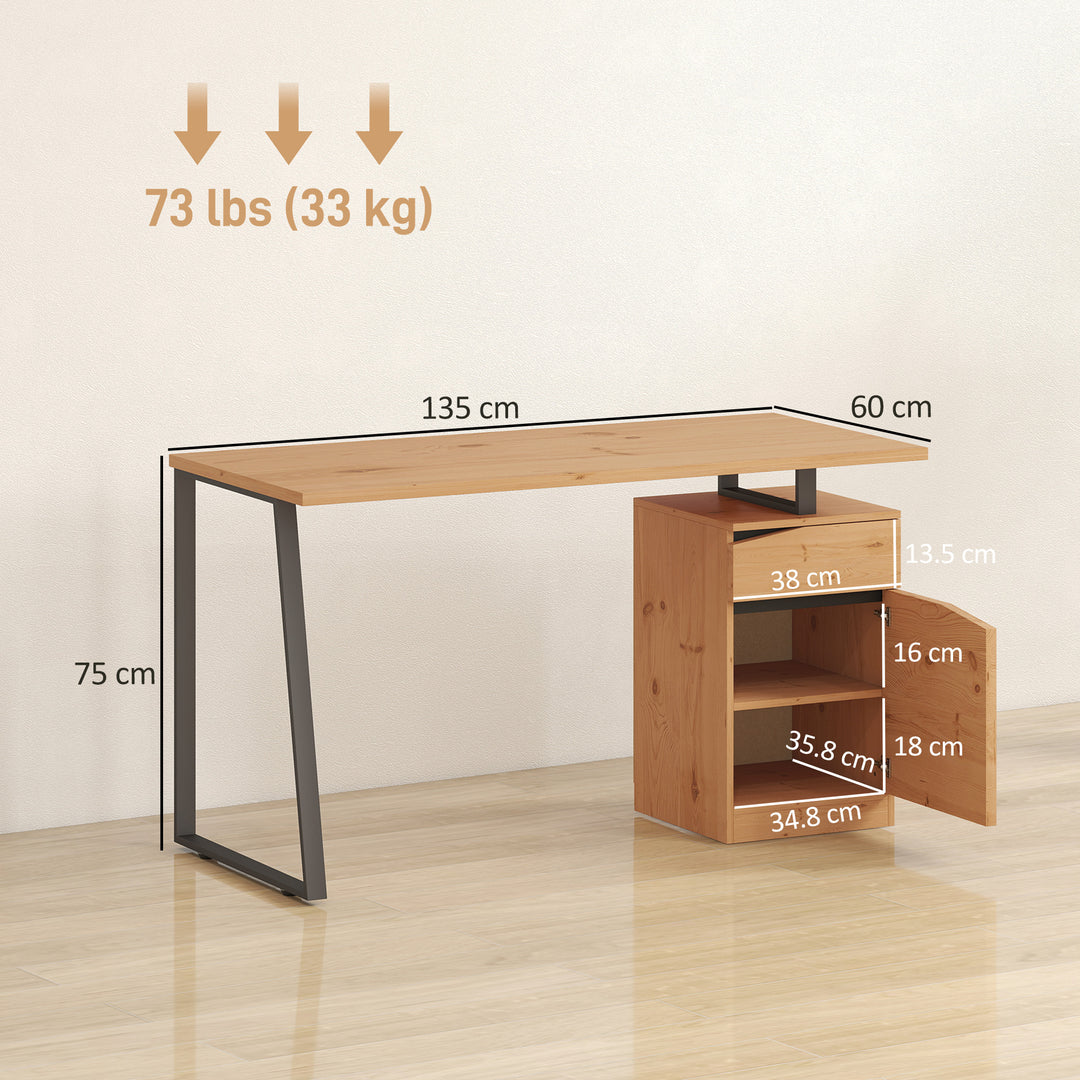 MCL Computer Desk, Writing Desk with Cabinet, Drawer, Metal Legs, Work Table for Home Office Study, Natural Wood Finish