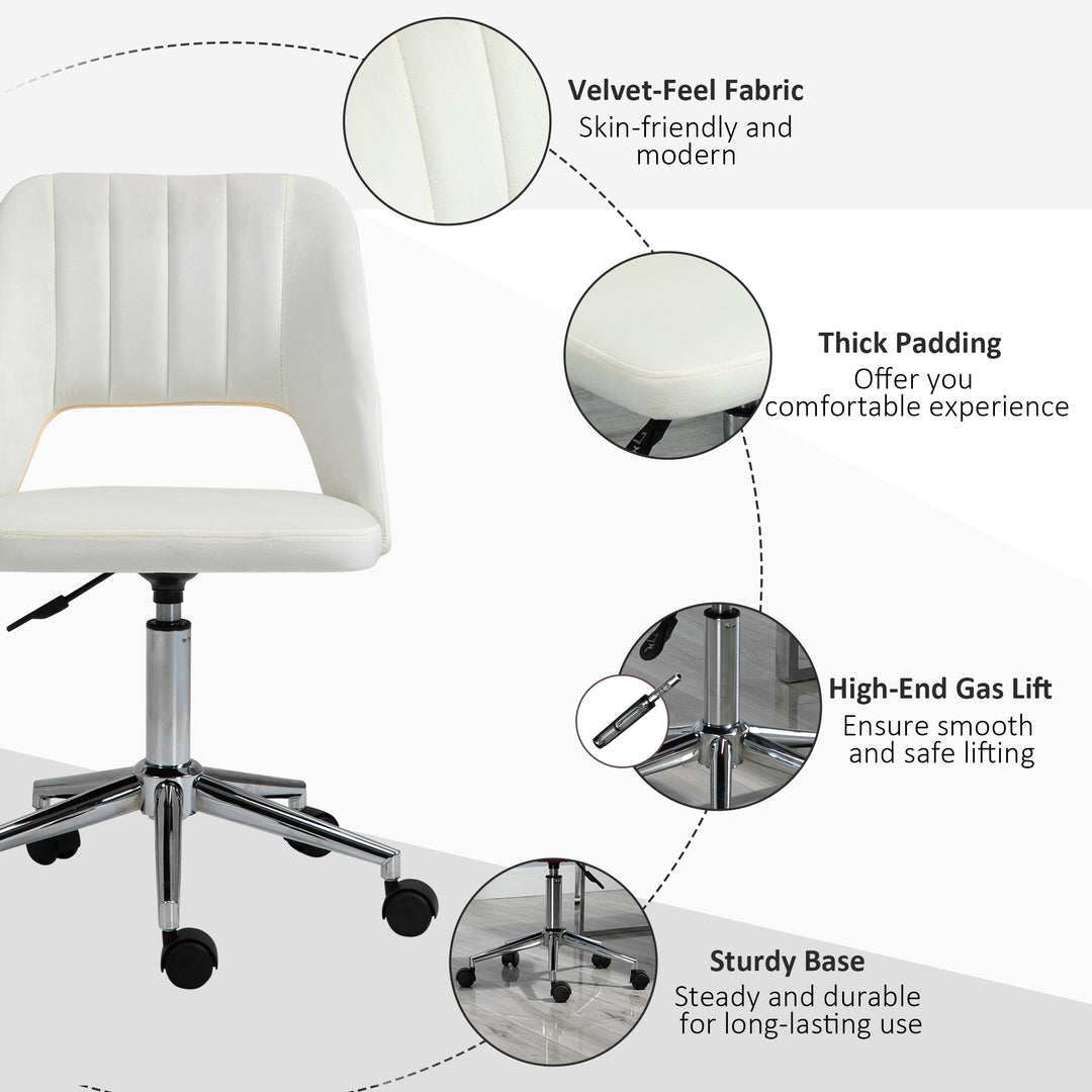 Armless Velvet-Feel Office Chair - Cream White