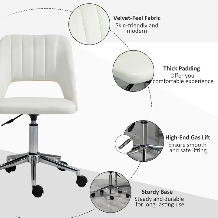 Armless Velvet-Feel Office Chair - Cream White