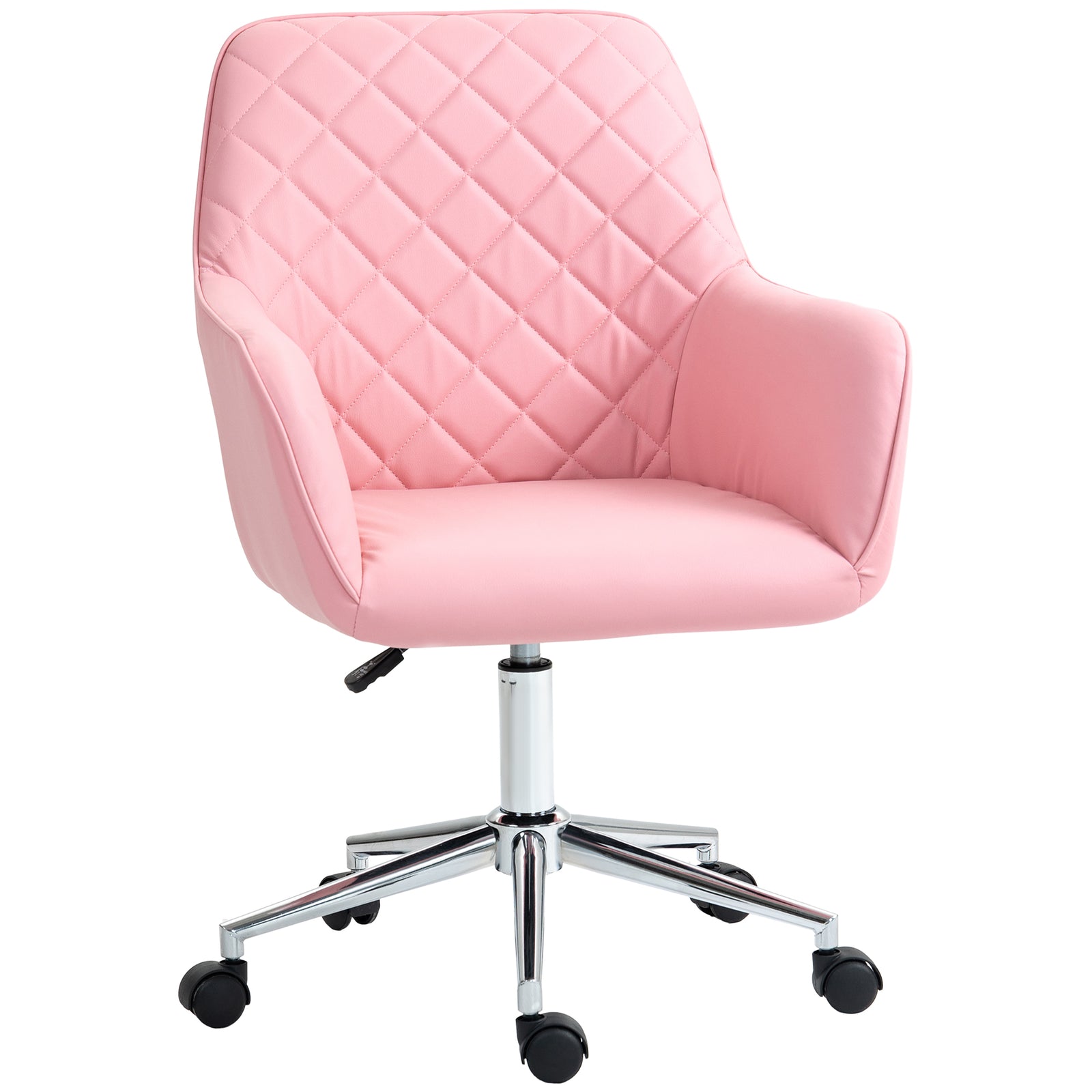 Office Desk Chair, Leather-Feel Fabric Computer Swivel Chair with Rolling Wheels and Adjustable Height for Home, Pink