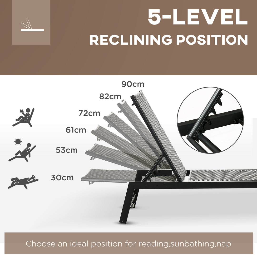 Rattan Sun Lounger, with Five-Position Back - Brown/Black