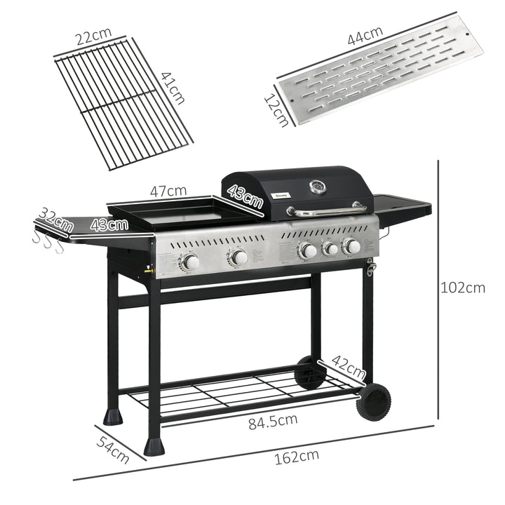 12kW Deluxe Duo Gas BBQ, with Grill, Plancha and Side Burner - Black