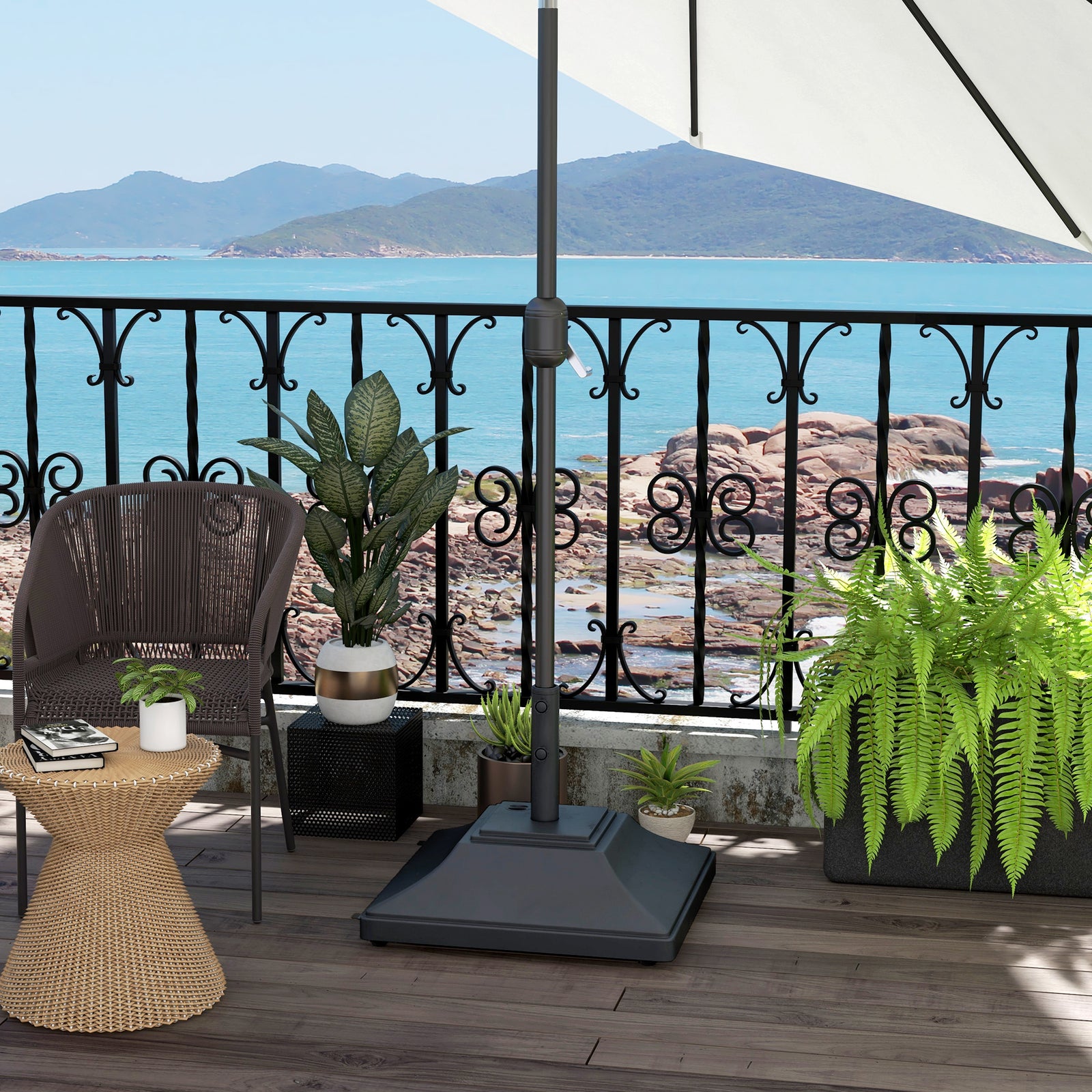 60kg Water/Sand Fillable Parasol Base, with Wheels - Black