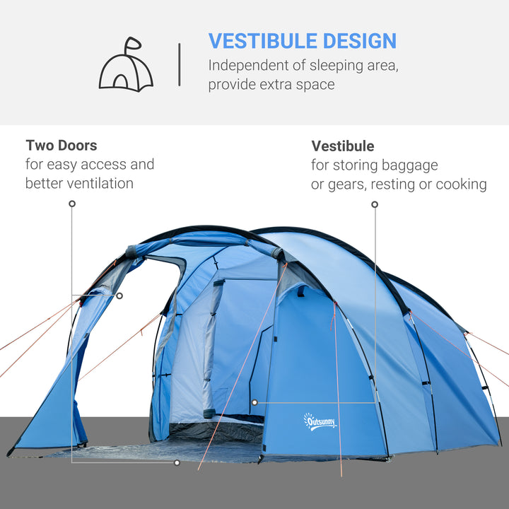 2 Room Tent with Vestibule, Weather-Resistant Camping Tent with Air Vents for Fishing Hiking, Sky Blue