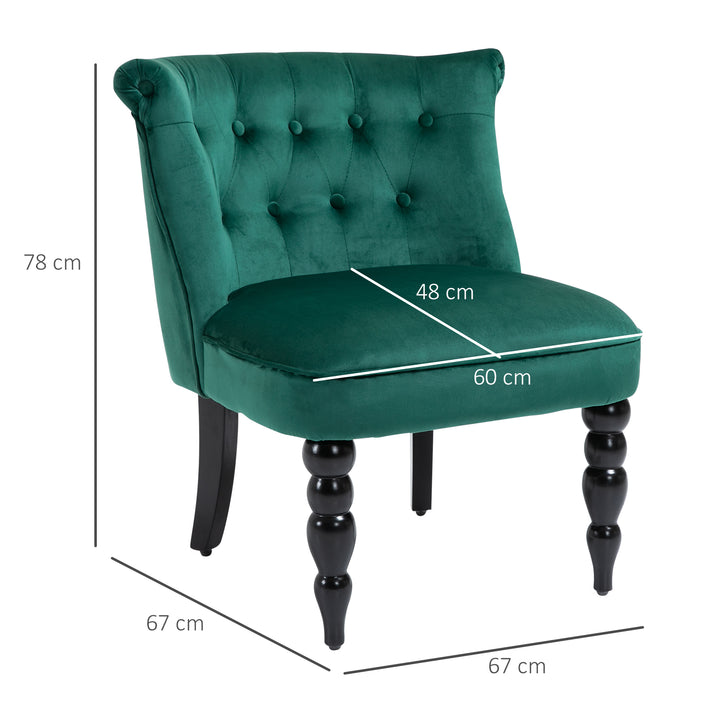 Velvet Accent Chair Set of 2, Button Tufted Wingback Chair with Rubber Wood Legs for Living Room, Bedroom, Dark Green