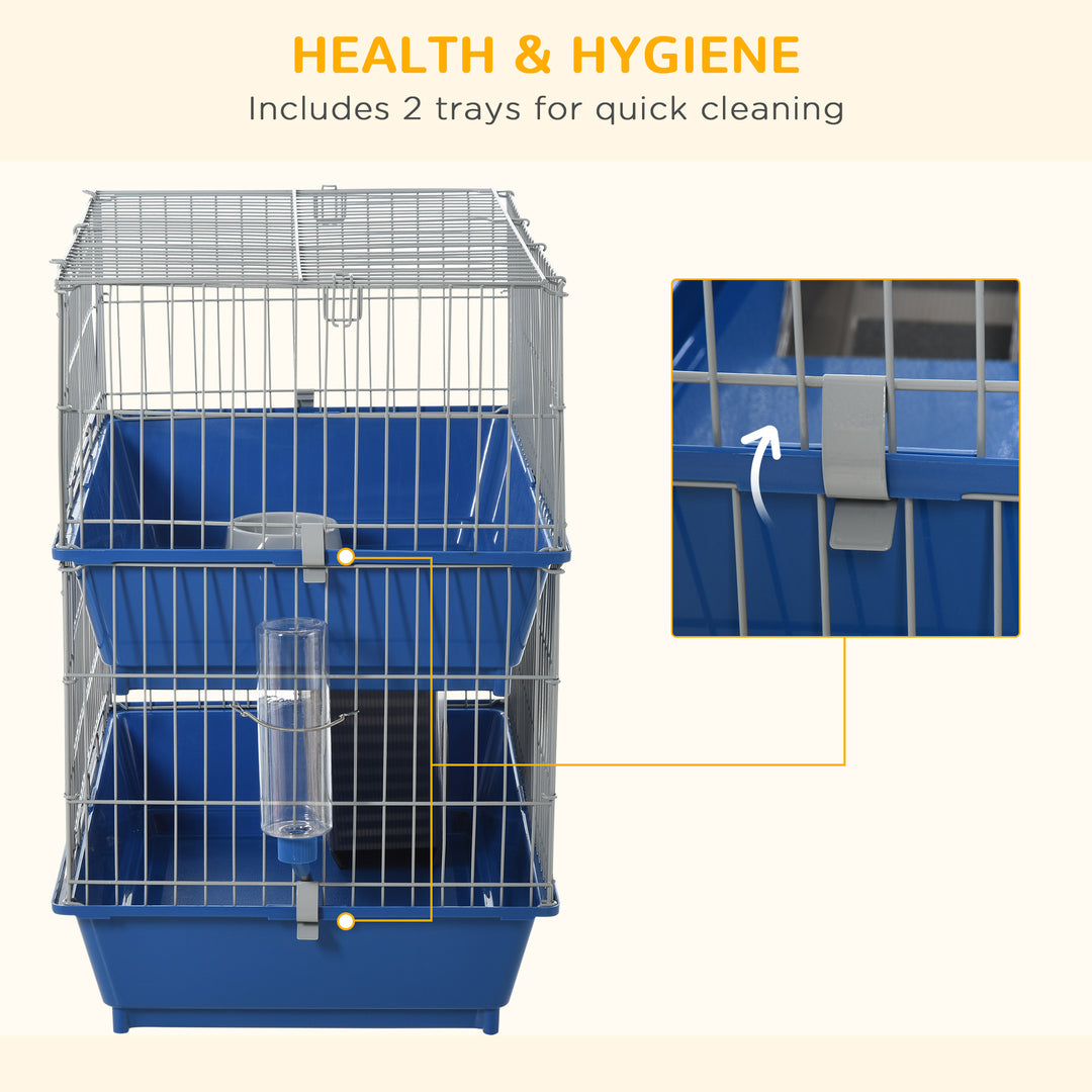 PawHut Small Animal Cage, Metal 2-Tier, Spacious, Secure, Easy Clean, Blue | Aosom UK