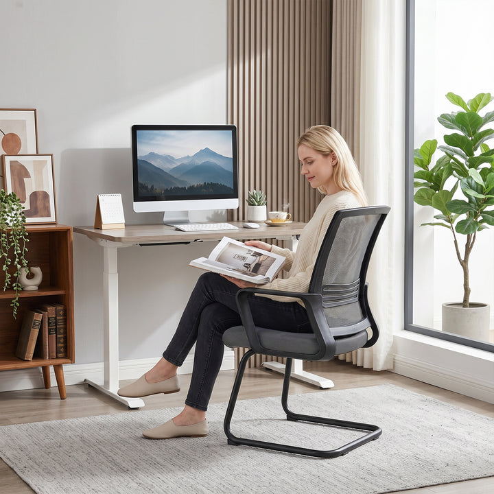 Padded Meeting Office Chair, Ergonomic Desk Chair No Wheels with Sled 
