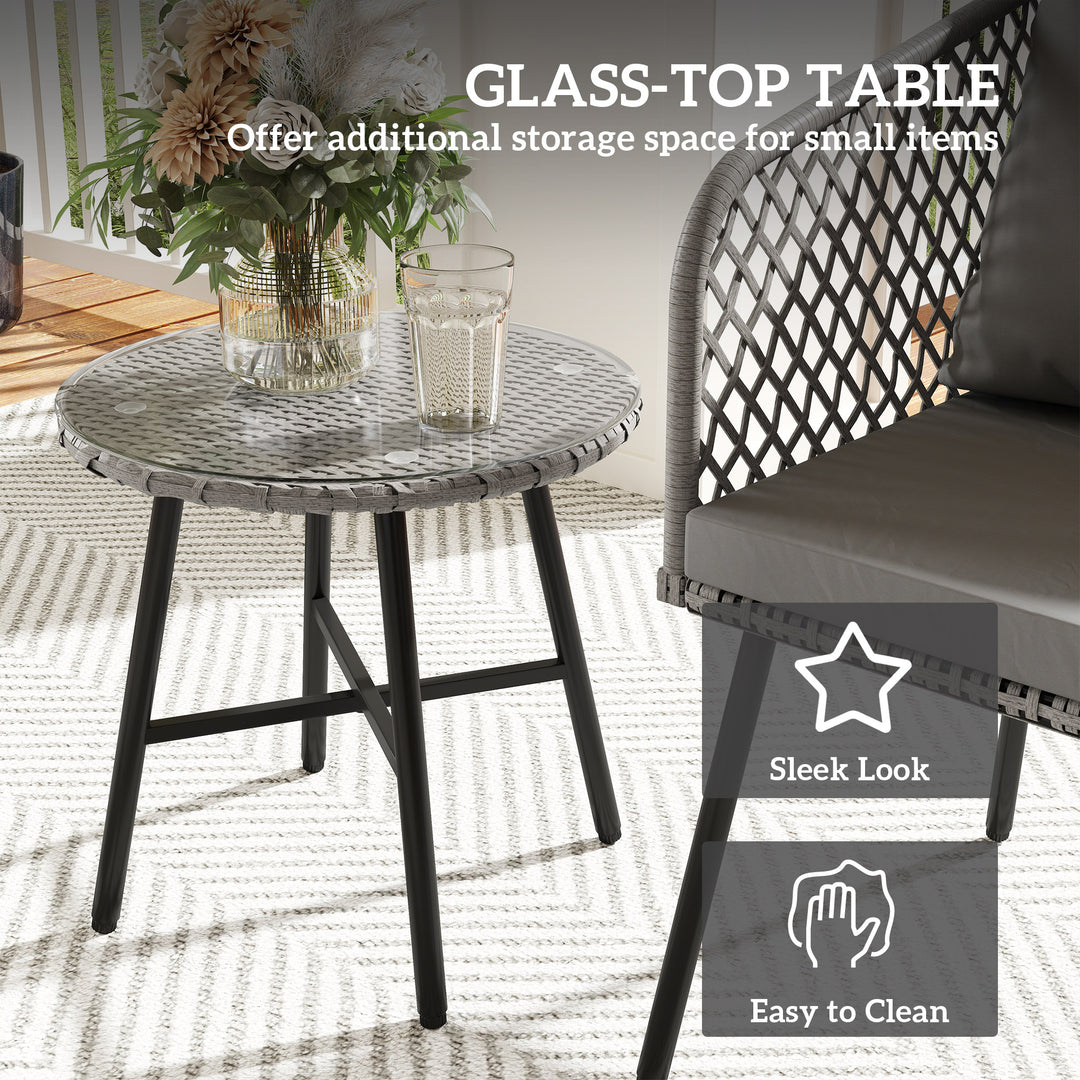 Three-Piece Cut-Out Rattan Chair and Table Set - Grey