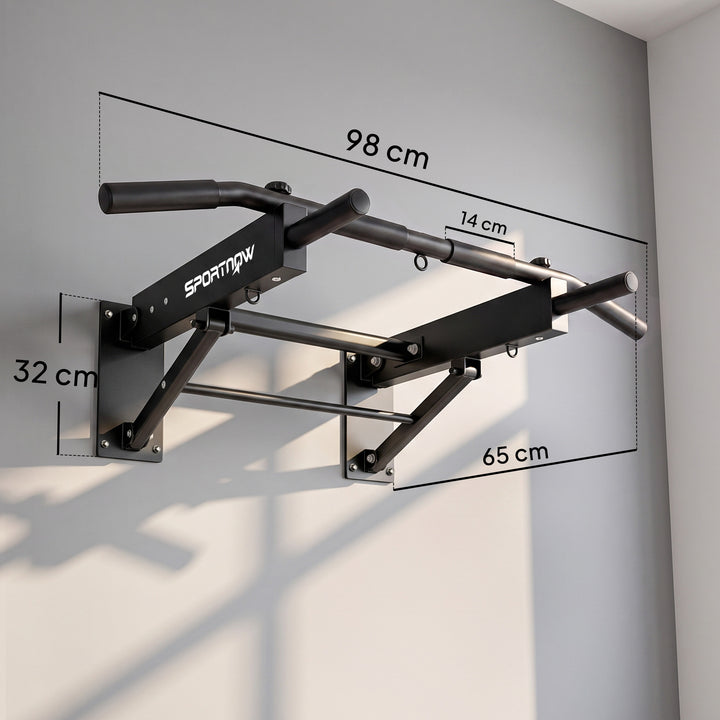 Pull Up Bar Wall Mounted Chin Up Bar with Folding Design, 3 Hooks for 