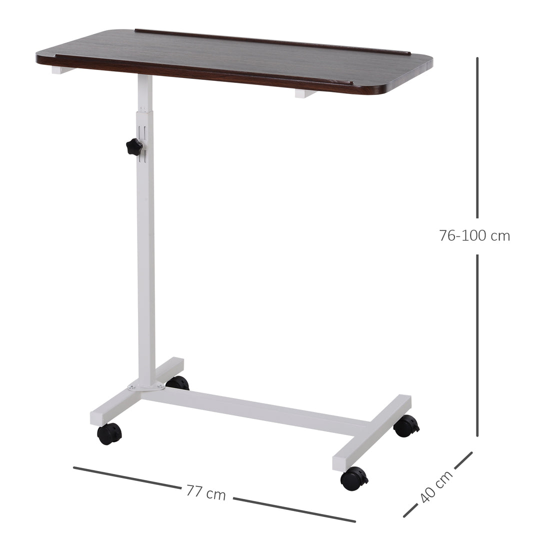 MCL Height Adjustable Over Bed Table with Wheels, C Shaped Laptop Desk, Portable Hospital Bed Table for Living Room, Bedroom, Brown