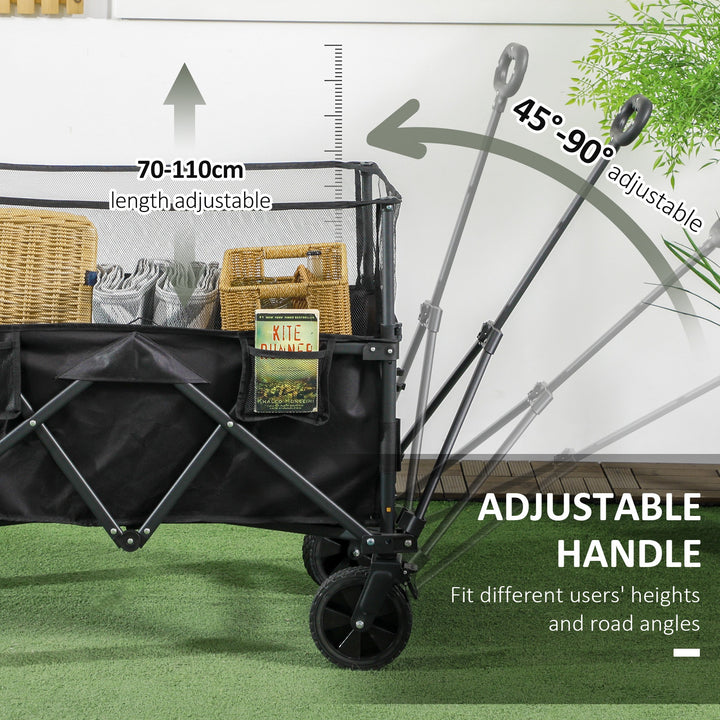 Outsunny Folding Garden Trolley, 180L Wagon Cart with Extendable Side Walls for Beach, Camping, Festival