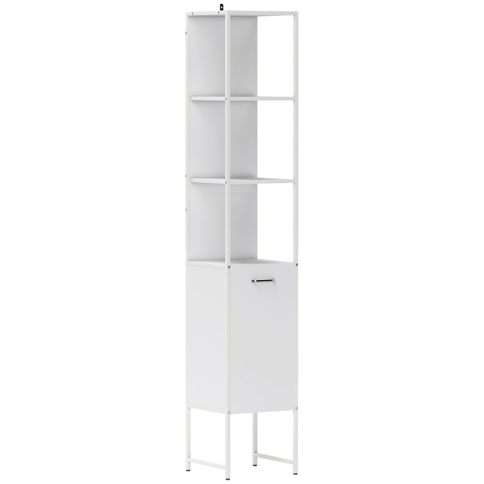 Tall Bathroom Cabinet with Open Shelves and Adjustable Shelf - White