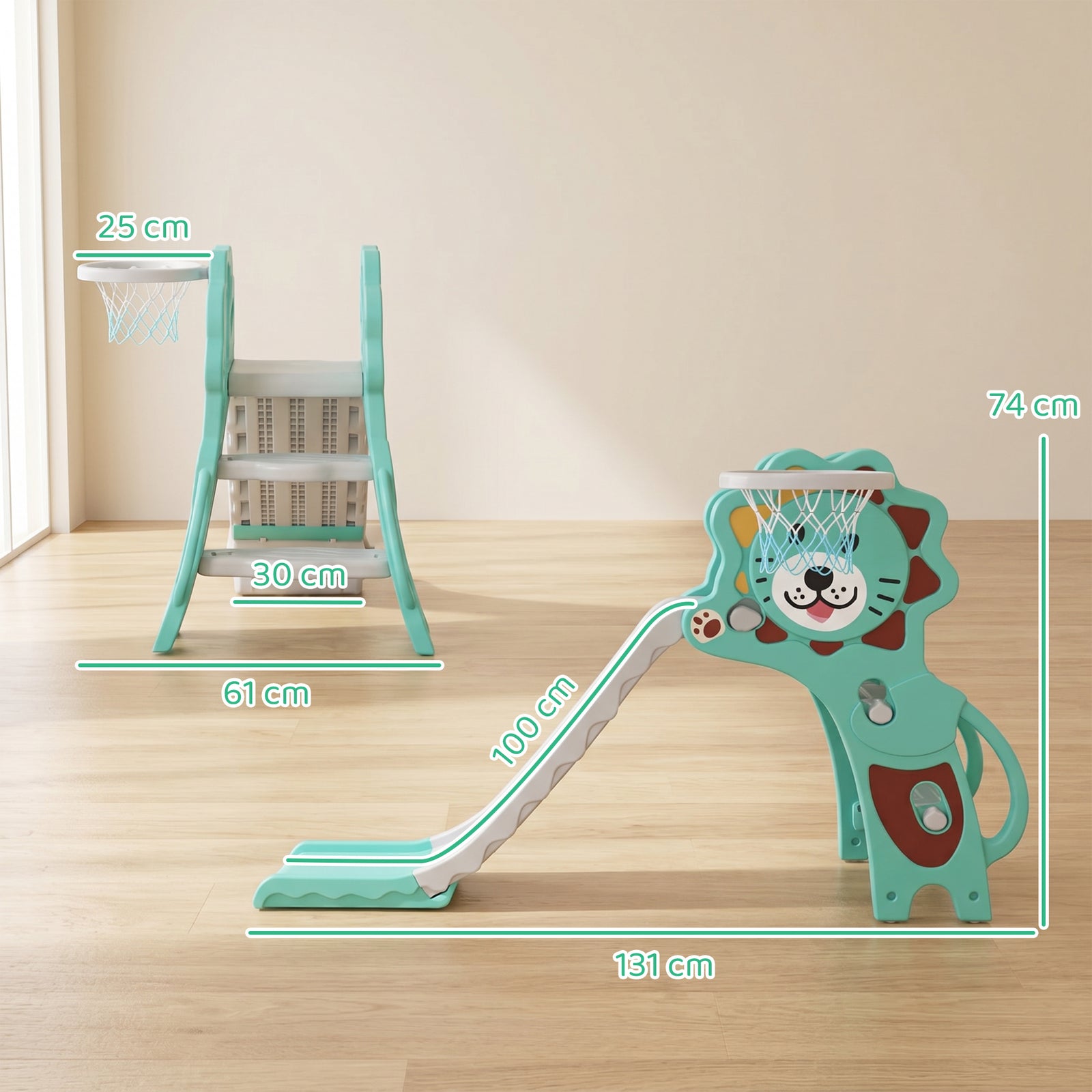 Baby Slide with Basketball Hoop, Climber, Easy to Assemble Kids Slide 