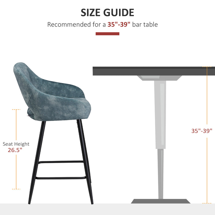 Bar Stools Set of 2, Velvet-Touch Fabric Counter Height Bar Chairs, Kitchen Stools with Steel Legs for Dining Area, Kitchen Island Barstools, Blue