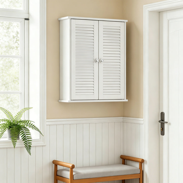 Bathroom Cabinet, Bathroom Wall Cabinet with Louvered Doors and Adjust