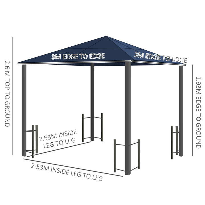 Outsunny 3 x 3(m) Hardtop Gazebo Canopy with Polycarbonate Roof, Steel & Aluminium Frame, Garden Pavilion with Mosquito Netting and Curtains, Black