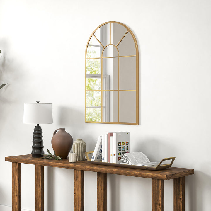 Modern Arched Wall Mirror, 91 x 60 cm Window Mirrors for Living Room, Bedroom, Gold Tone
