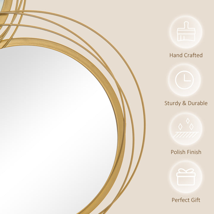 Metal Wall Mirrors, 107cm Modern Decorative Gold Mirror Decor Hanging, Home Wall Sculptures for Living Room Bedroom Dining Room