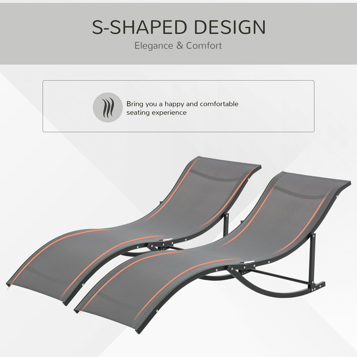 Set of 2 S-shaped Foldable Lounge Chair Sun Lounger Reclining Outdoor Chair for Patio Beach Garden, Grey
