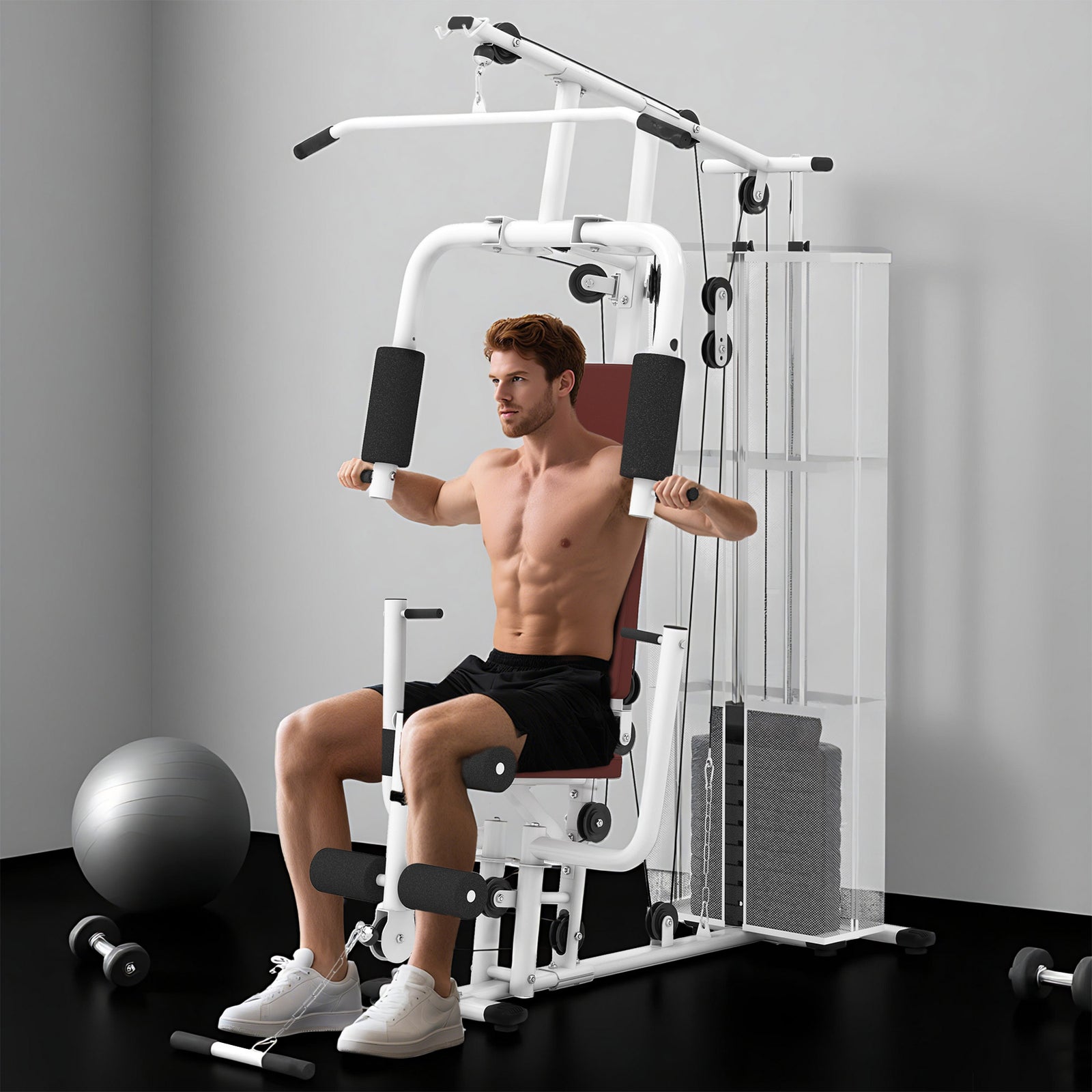 Multifunction Home Gym Weight Training Workout Station Fitness Strength Machine, White