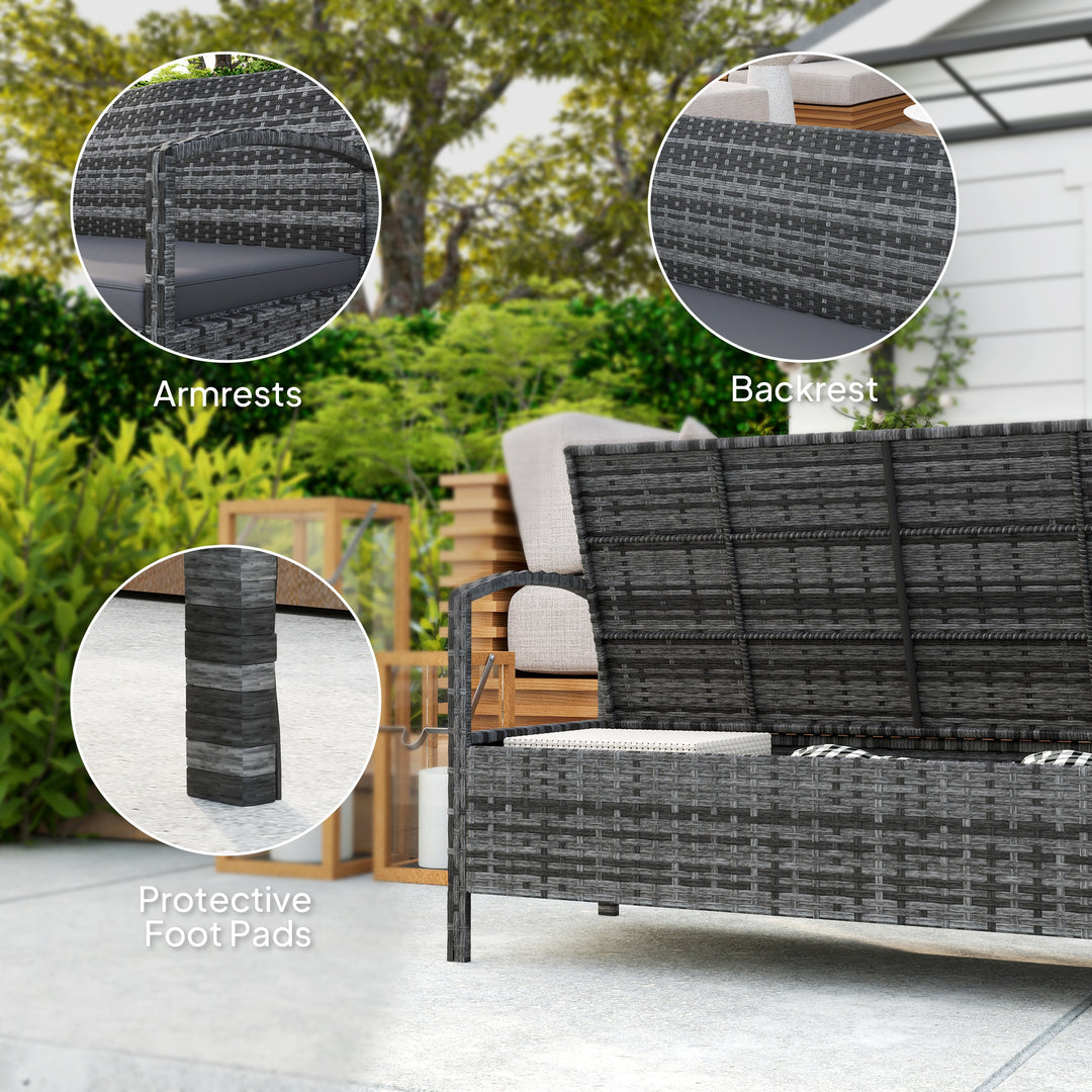 125L Storage Garden Bench, with Cushion - Grey