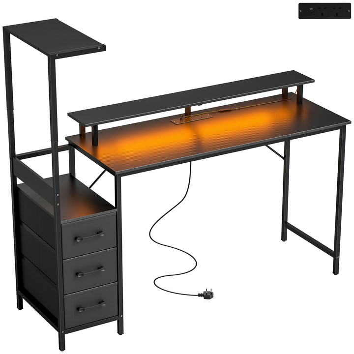 147cm Gaming Desk with Charging Station and Monitor Stand, Computer Ta