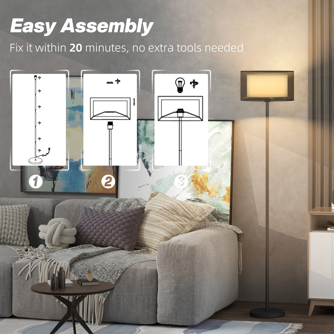 Floor Lamp for Living Room, Modern Standing Lamp with Double Layer Shade & Foot Switch, Minimalist Tall Pole Lampshade for Bedroom, Office, Black