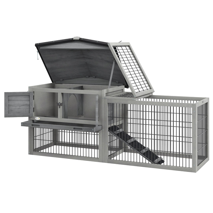 PawHut Wooden Rabbit Hutch with Outdoor Run Grey