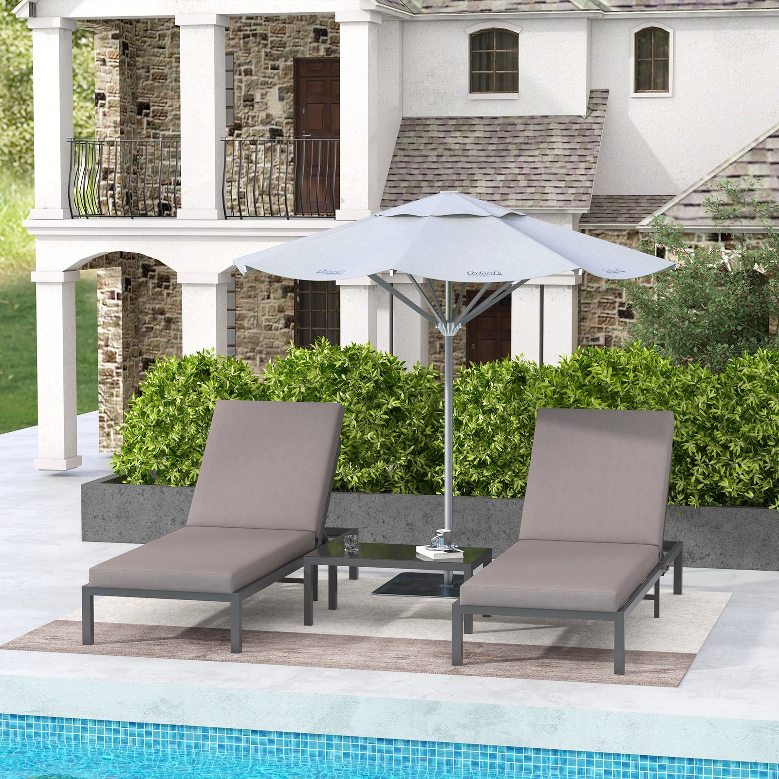Three-Piece Aluminium Lounger Set, with Reclining Backs
