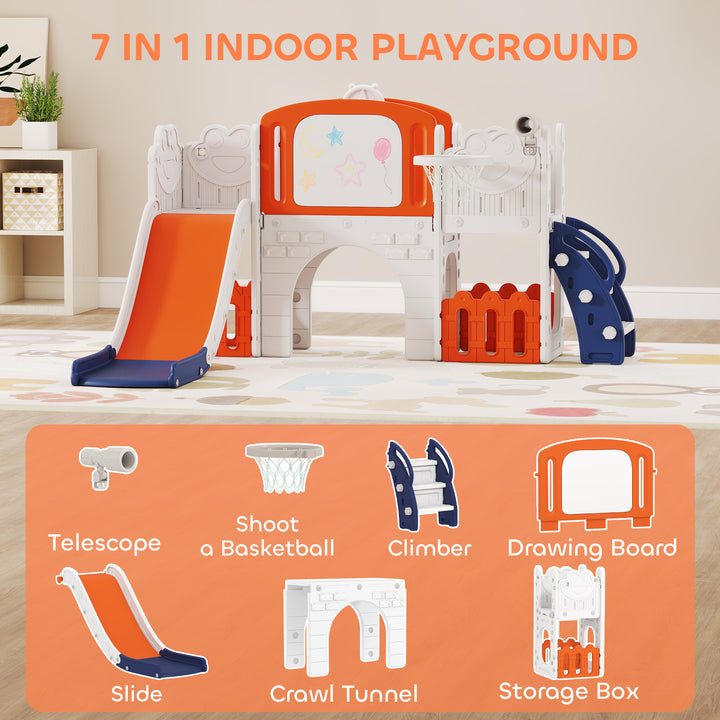 7 in 1 Toddler Slide Set with Basketball Hoop, Climbing Frame, Telesco