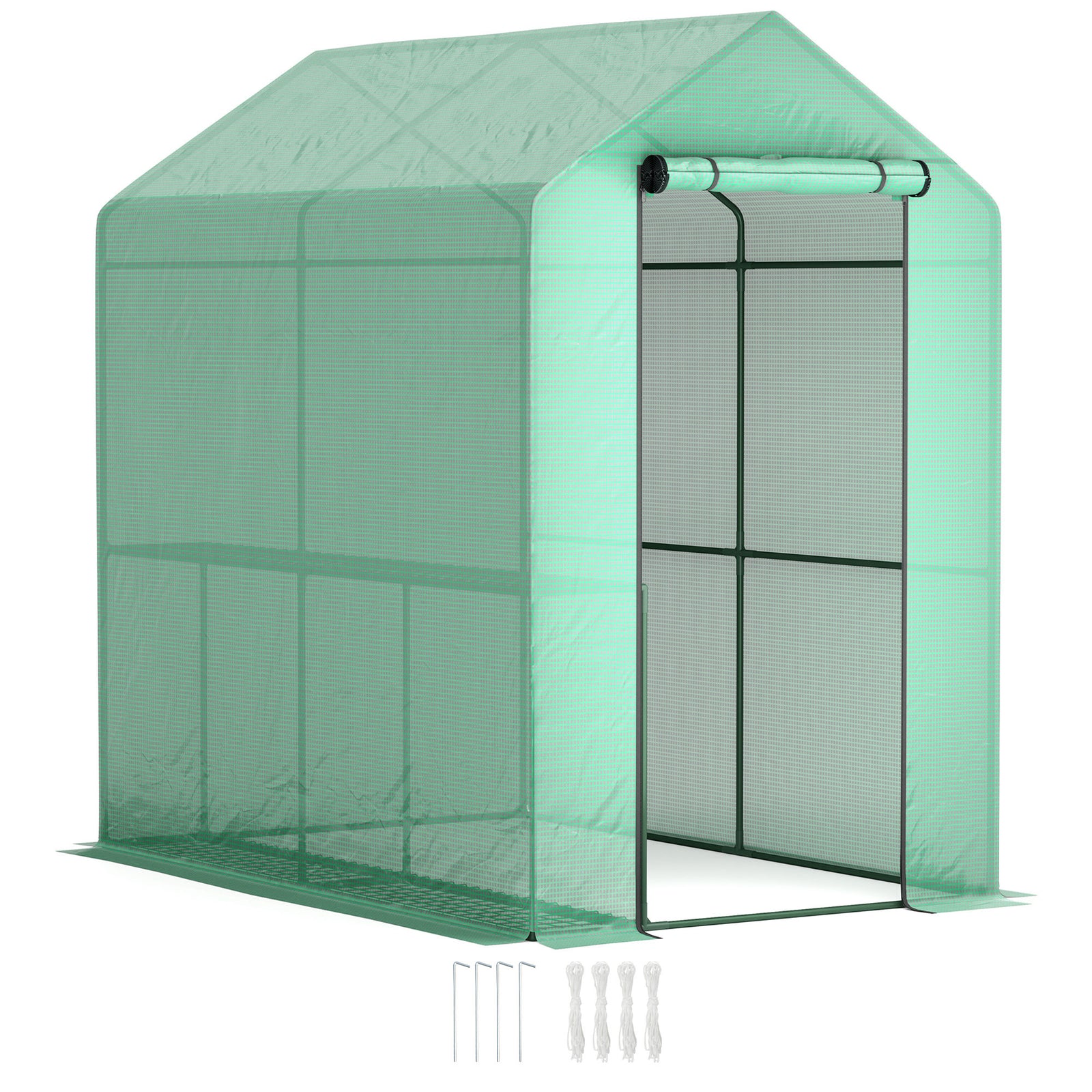 120 x 186cm Walk-In Greenhouse, with Shelves - Green