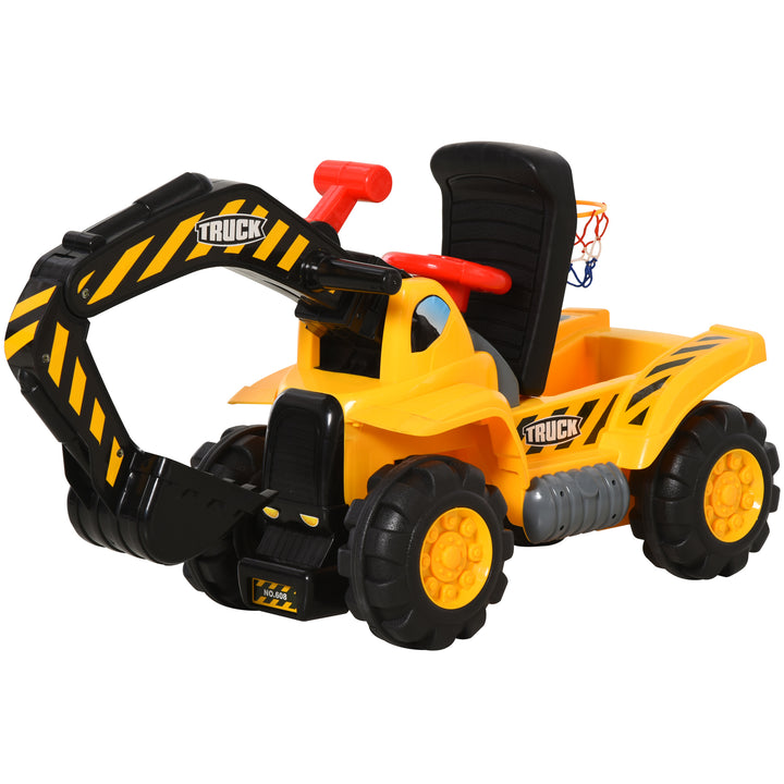 HOMCOM 4-in-1 Kids Excavator Ride On Truck, HDPE, Durable and Safe, Yellow/Black | Aosom UK