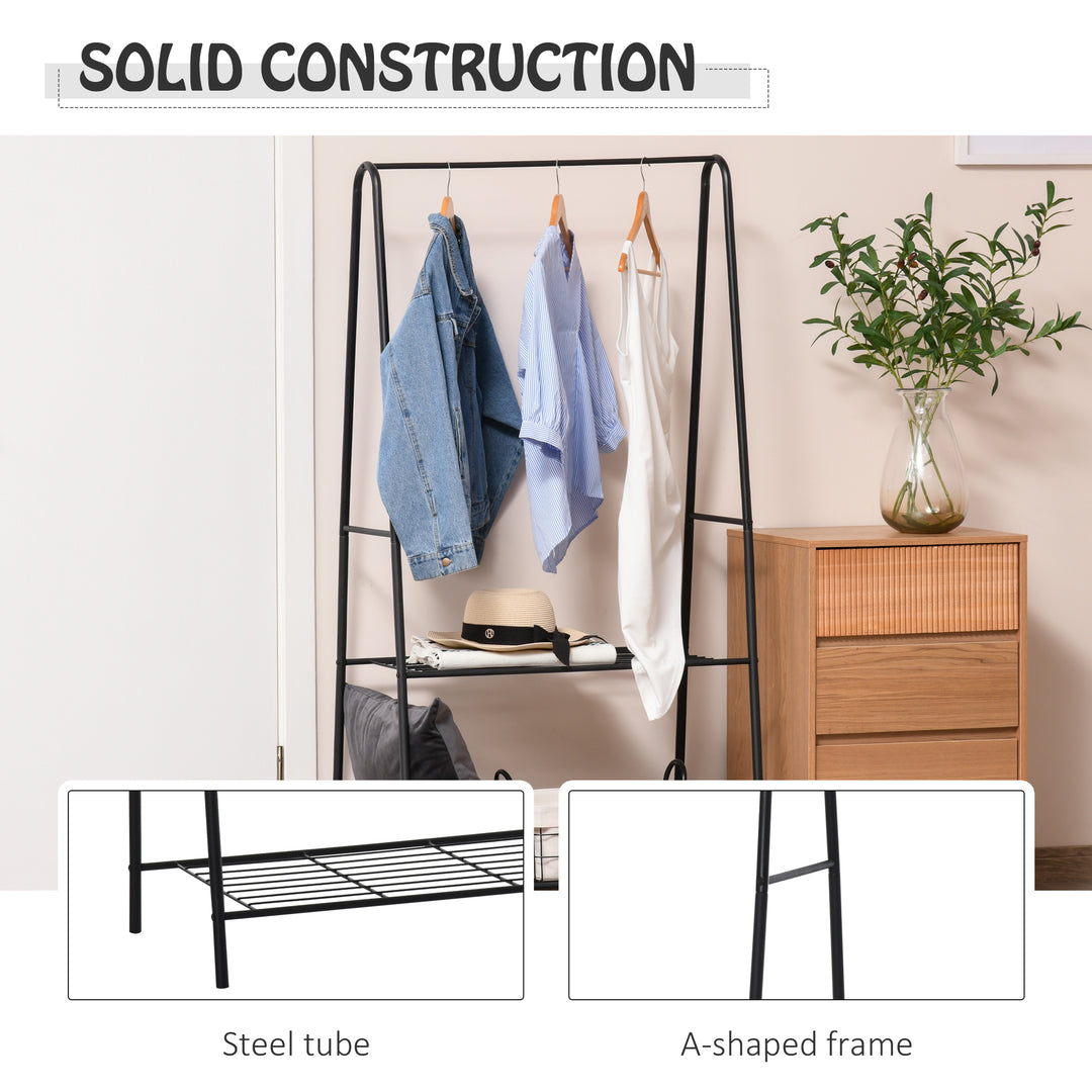 Metal Clothes Rack Coat Garment Hanger Hallway Organiser Hanging Rail Stand 2-tier Shoe Shelving A Shaped 77L x 45W x 153H cm Black
