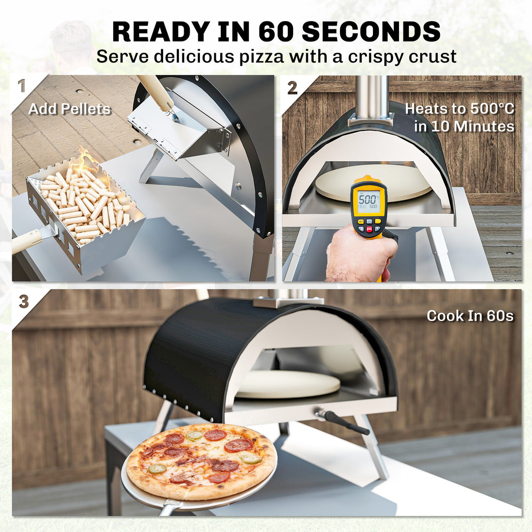 Outdoor Pizza Oven Foldable Legs Pellet Wood Fired Pizza Maker w/ 12" 