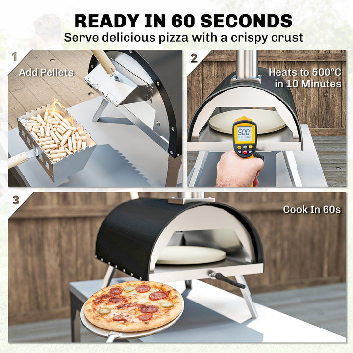 Outdoor Pizza Oven Foldable Legs Pellet Wood Fired Pizza Maker w/ 12" 