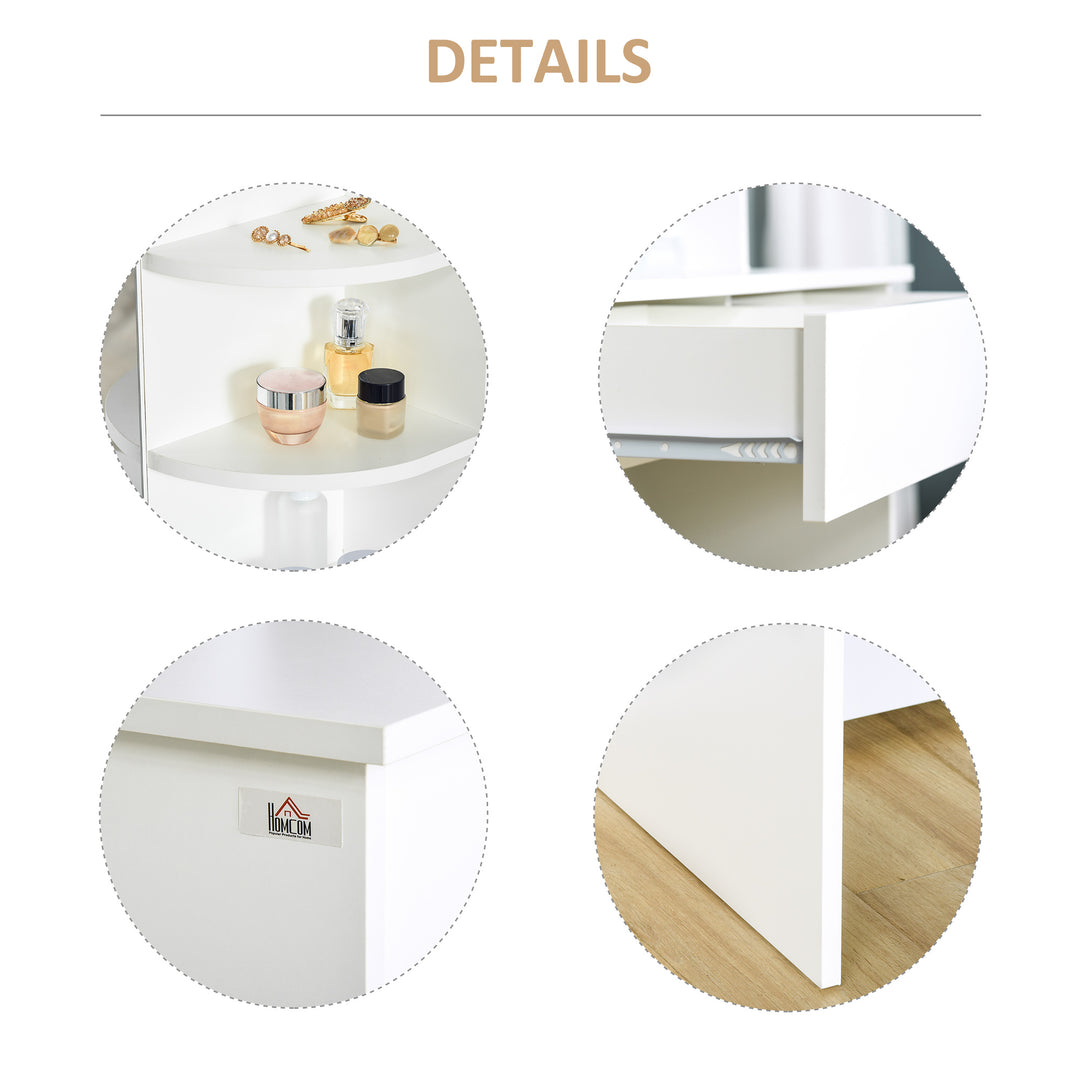 MCL Modern Dressing Table Writing Desk W/ Mirror, Big Drawers, 2-Tier Open Shelf For Home Bedroom White